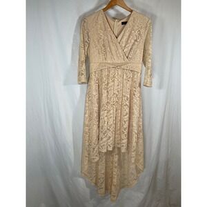 Dress Tells Womens XL Beige Floral Lace High Low V-Neck Cocktail Dress